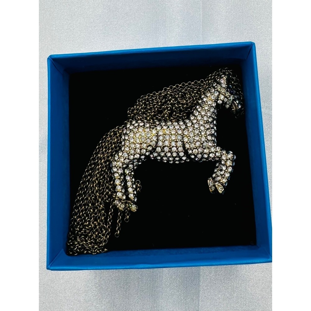 Heidi Daus "Tally Ho" Horse Brooch Pin Crystal Chain Mane and Tail New in Box